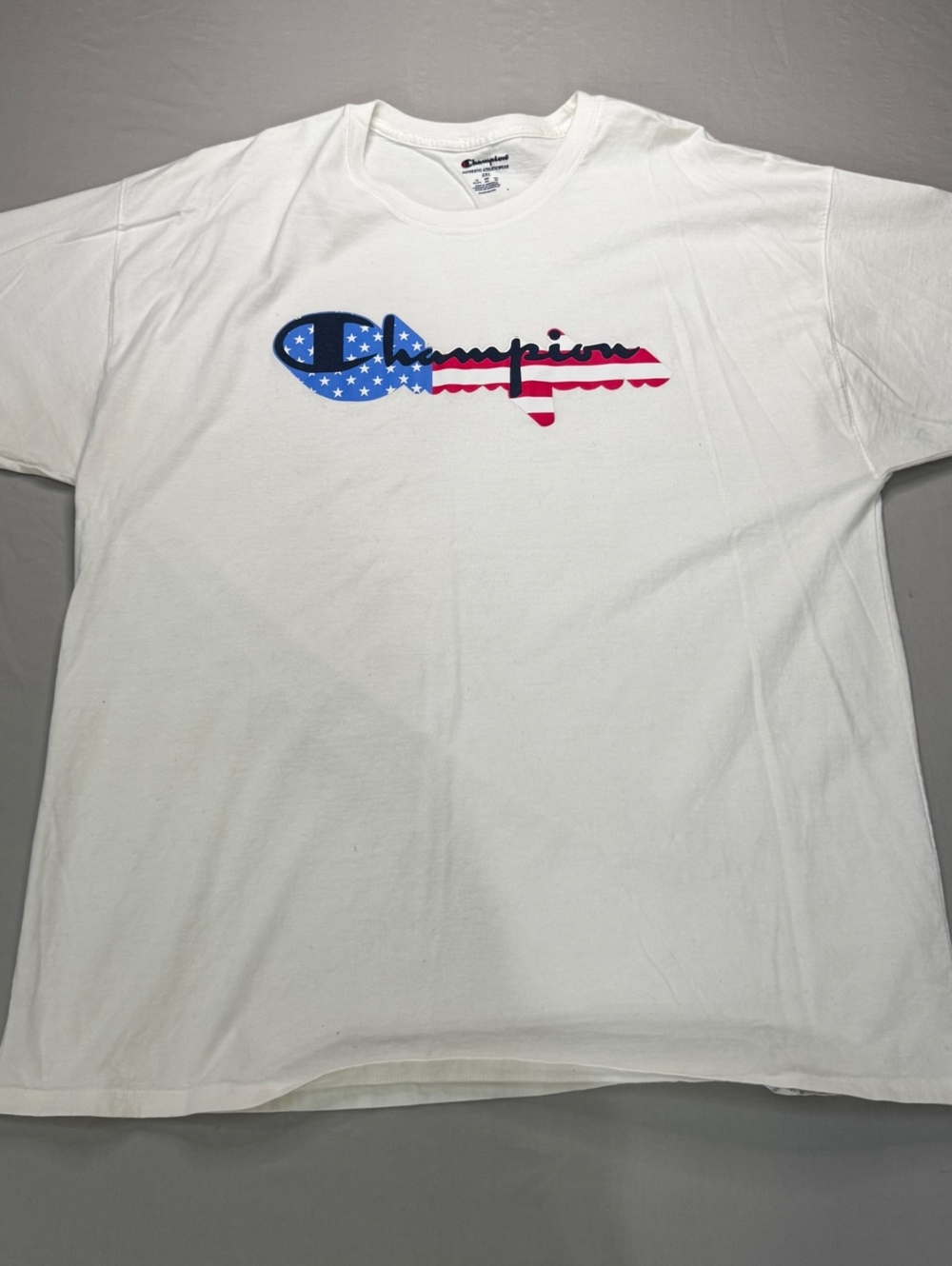 Champion Men’s 2XL White USA Flag Logo Graphic T-Shirt Y2K Streetwear